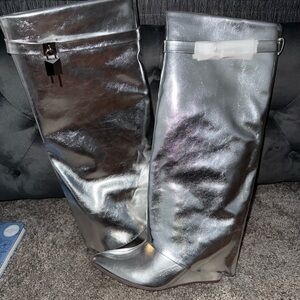 Shimmering Silver Heeled Boots